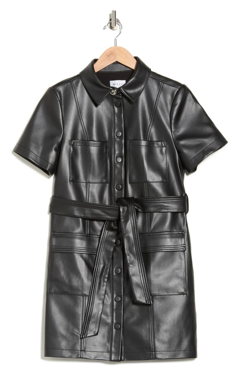 Milly Haven Faux Leather Shirtdress, Alternate, color, 