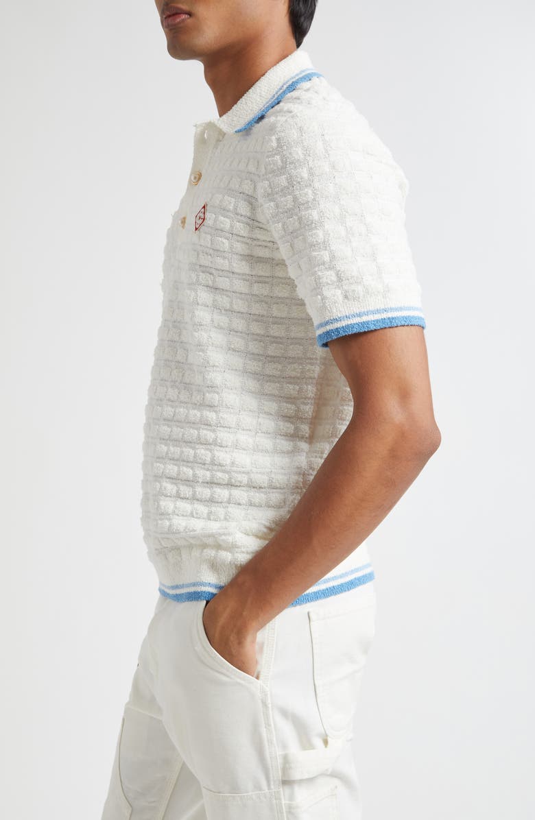 Casablanca Tipped Cotton Blend Bouclé Polo Sweater, Alternate, color, White