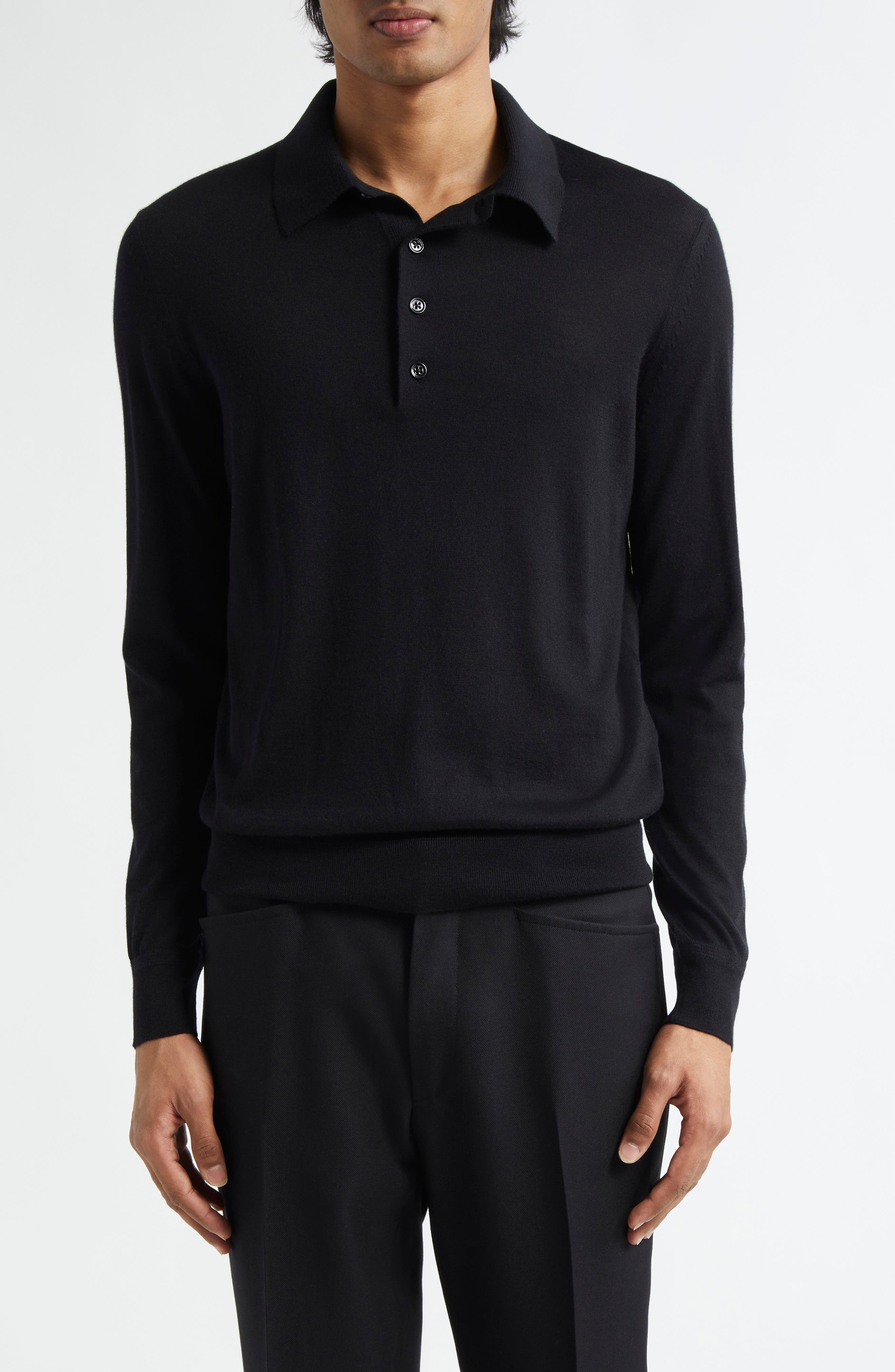 Fine Gauge Cashmere & Silk Polo Sweater