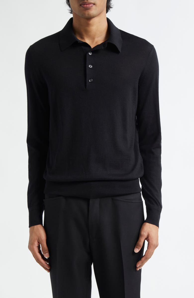 TOM FORD Fine Gauge Cashmere & Silk Polo Sweater, Main, color, Lb999 Black