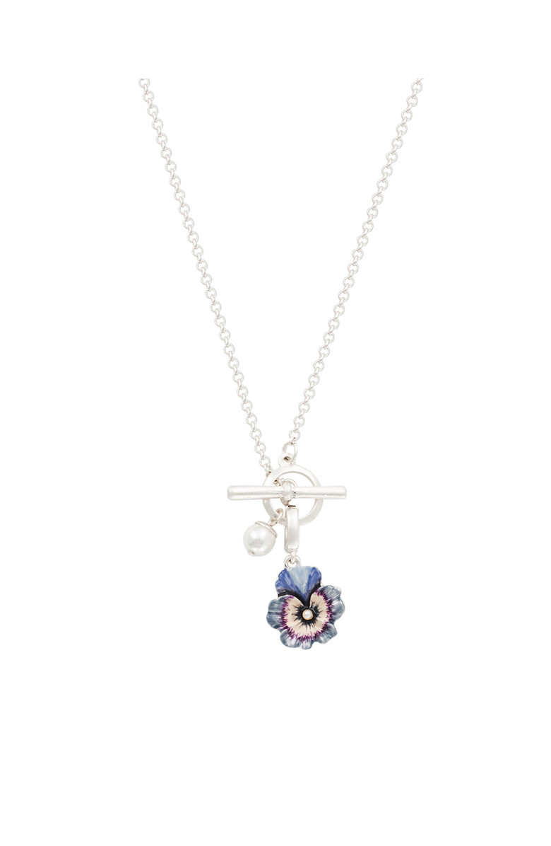 Fable England Pansy & Pearl Toggle Necklace, Main, color, Silver