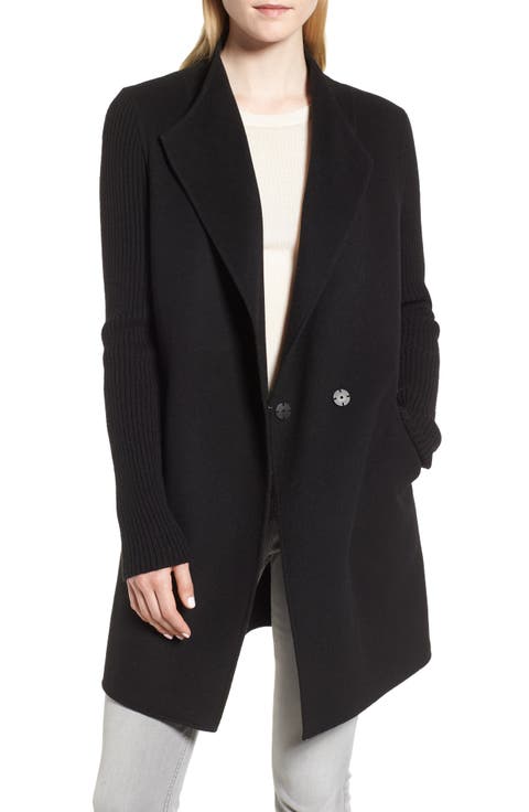 Knit Sleeve Wool Blend Coat