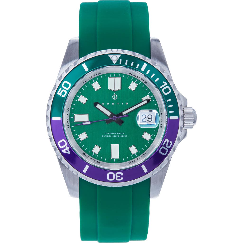 Nautis Interceptor Box Set With Interchangable Bands And Date Display In Green