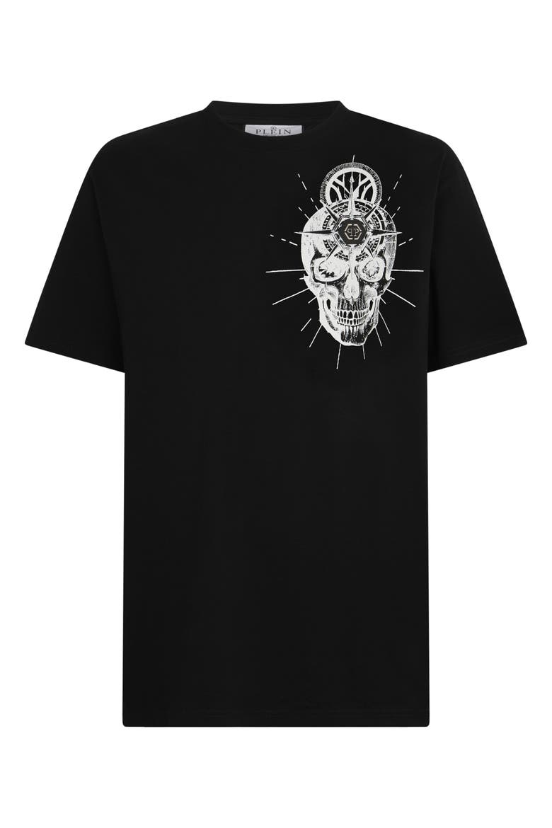 Round Neck T-Shirt Skull Tattoo Men, Main, color, black