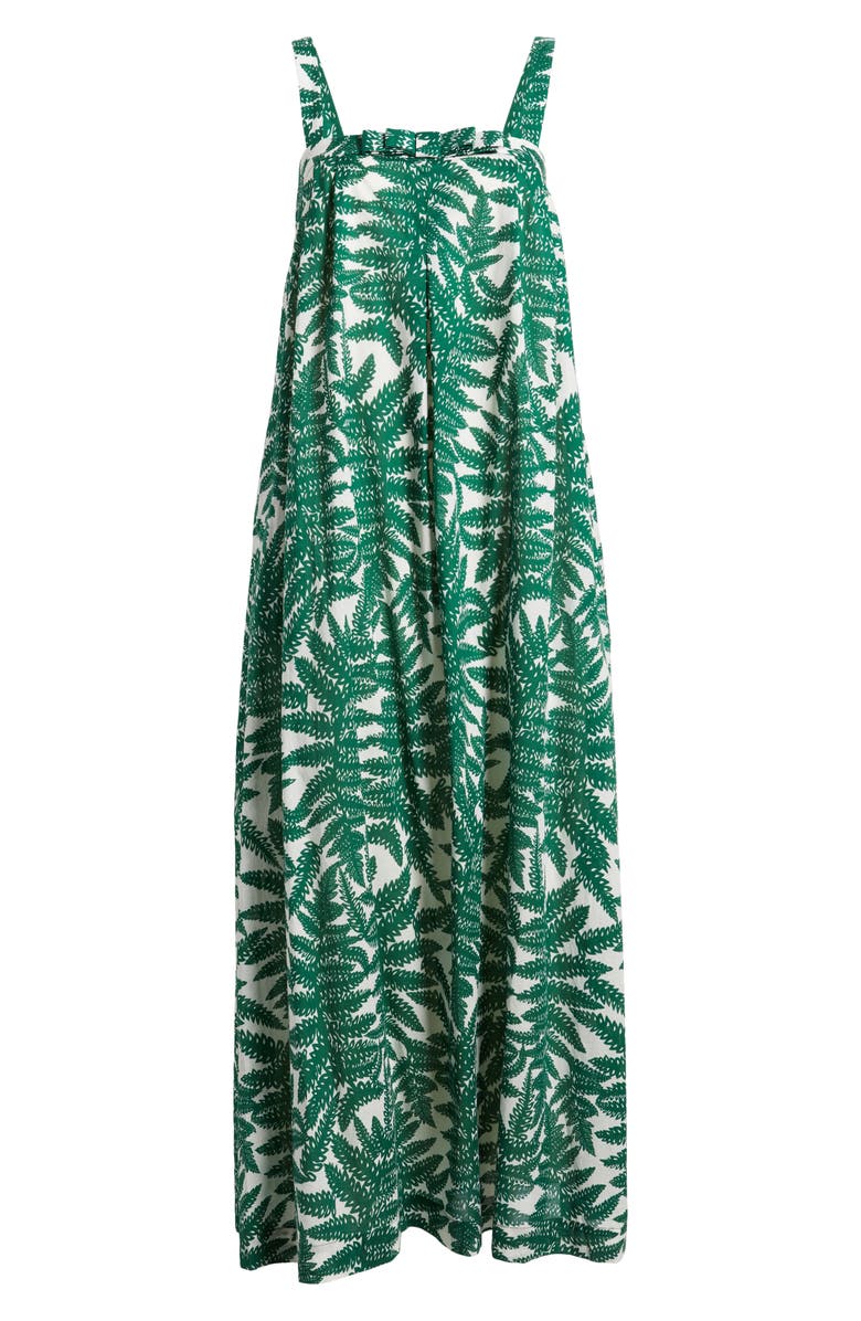 Du Paradis Mimosa Sun Leaf Print Cotton Maxi Dress, Alternate, color, Green Leaf Print