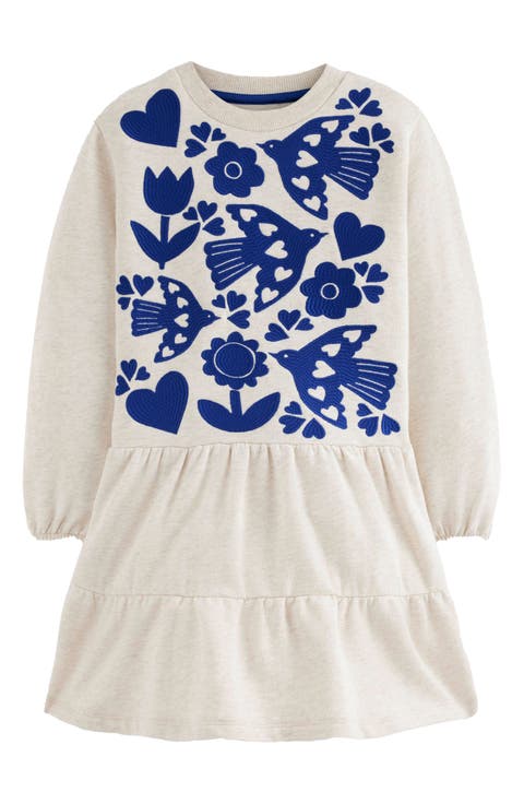 Kids' Bird Embroidered Long Sleeve Cotton Sweatshirt Dress (Toddler, Little Kid & Big Kid)