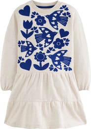 Mini Boden Kids' Bird Embroidered Long Sleeve Cotton Sweatshirt Dress