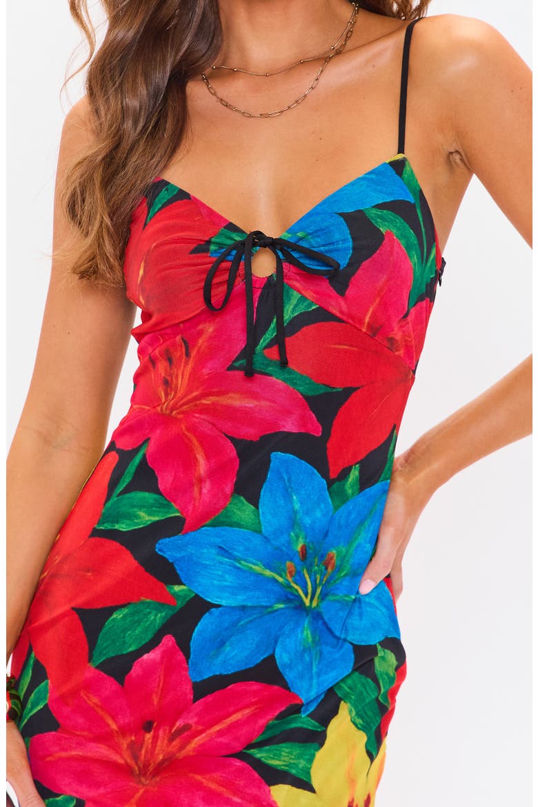 Radiant Floral Body-Con Midi Dress, Alternate, color, RED/ BLUE/ BLACK MULTI