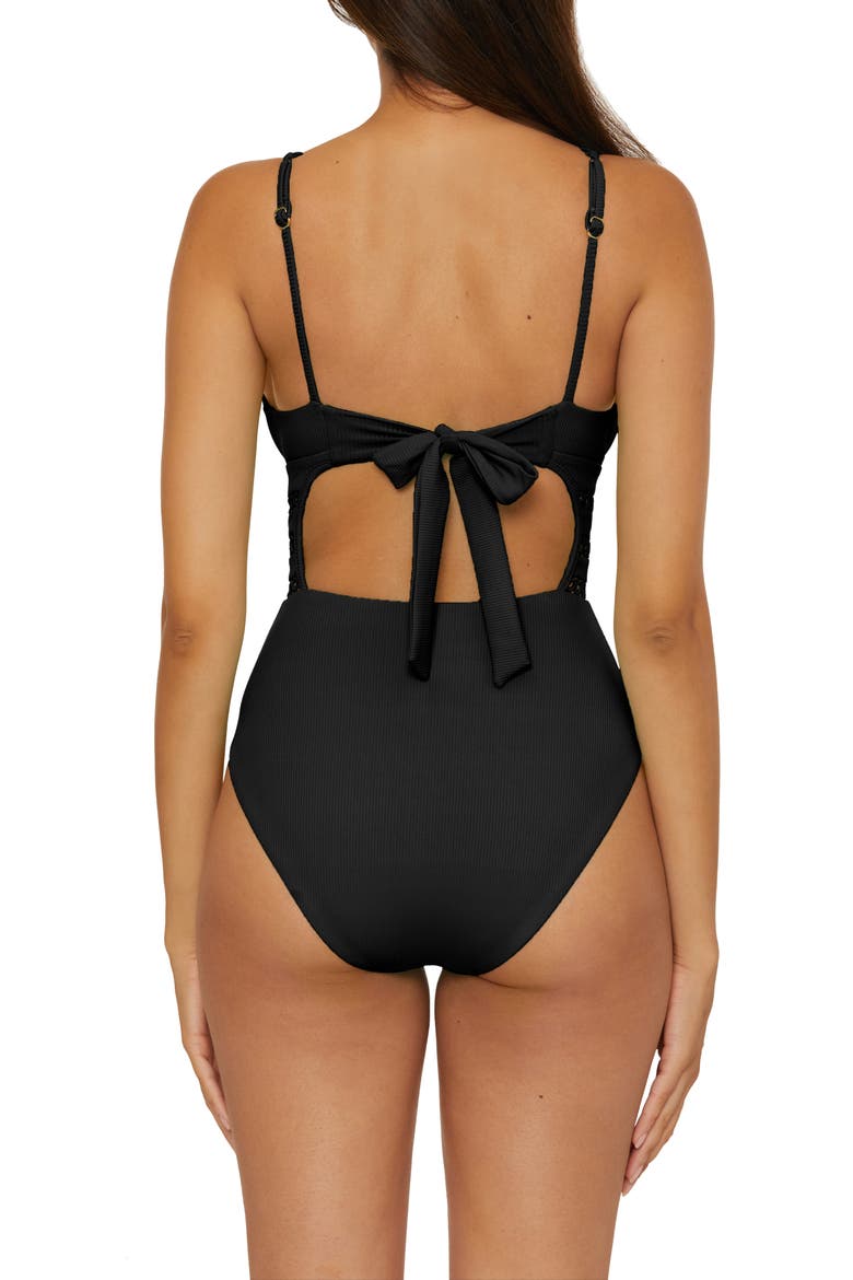 Open Knit Inset One-Piece Swimsuit, Alternate, color, BLACK