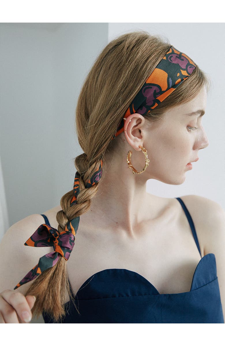 Lost Pattern "Lost Cherries" Silk Skinny Scarf, Alternate, color, Pumpkin Orange