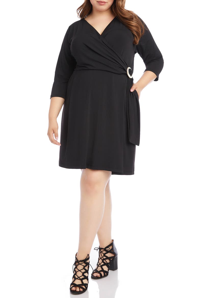 Faux Wrap Dress, Main, color, BLACK