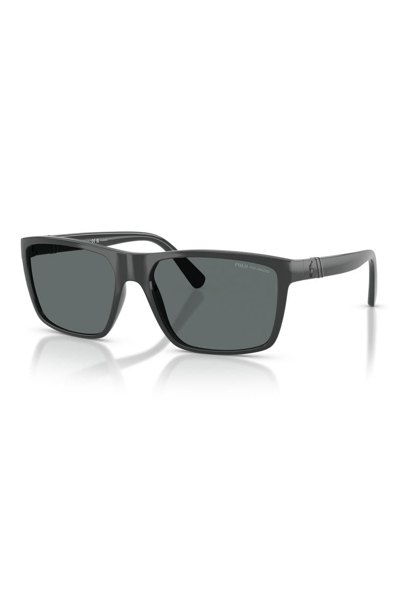 59mm Polarized Rectangular Sunglasses, Alternate, color, SHINY DARK GREY / DARK GREY