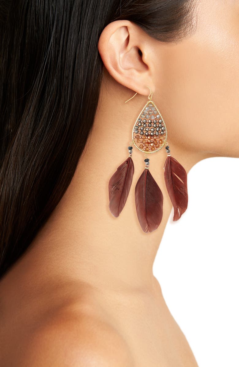 Nakamol Chicago Nakamol Design Teardrop Feather Earrings, Alternate, color, 