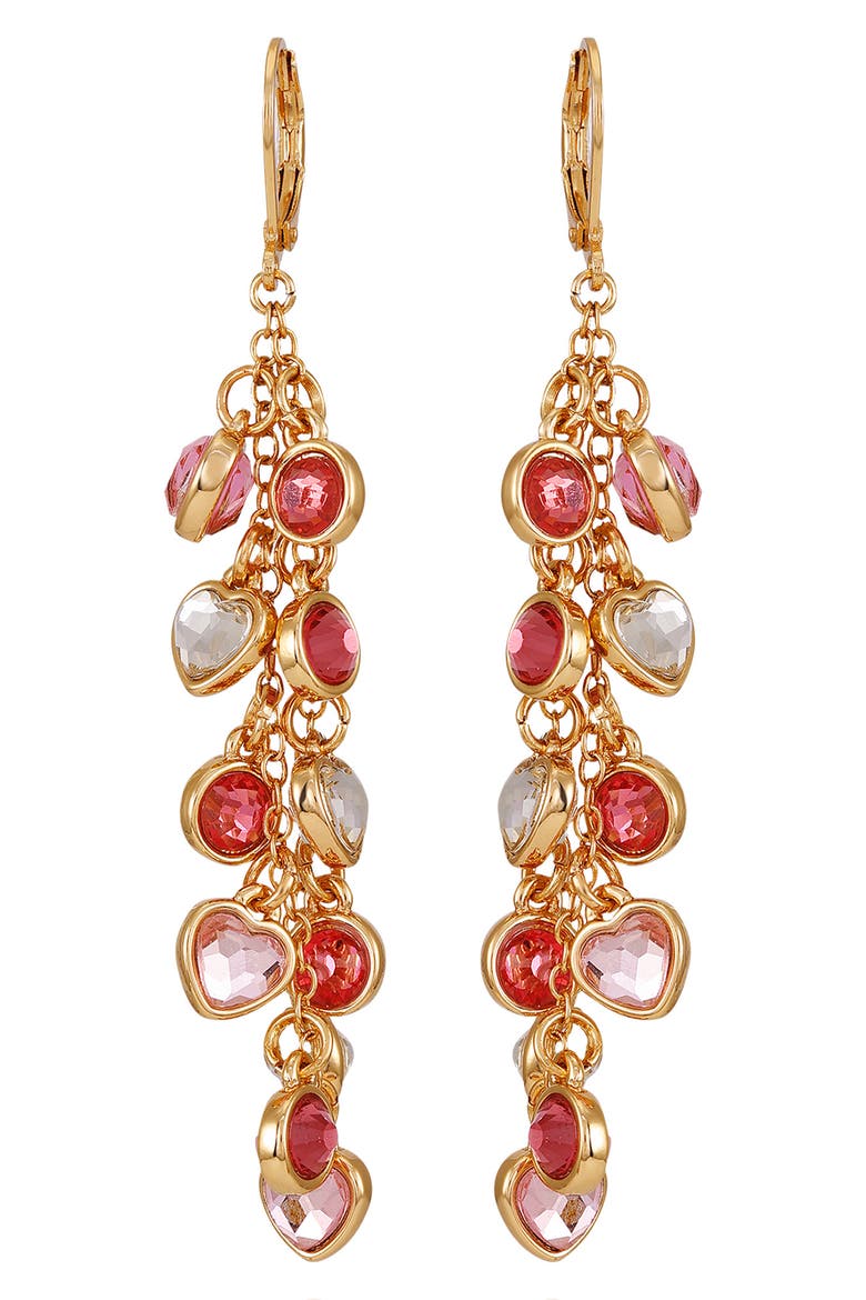 Heart Crystal Linear Drop Earrings, Main, color, GOLD TONE