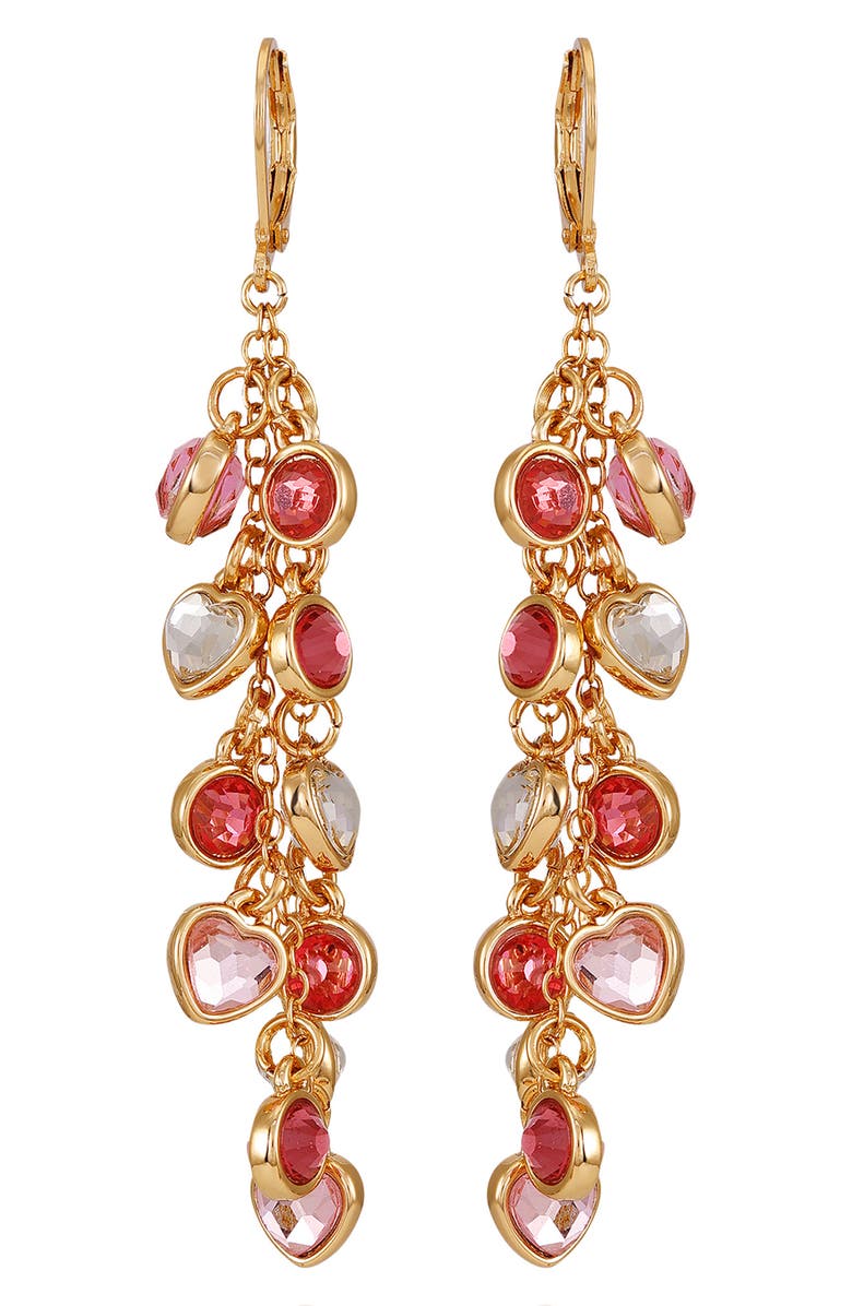 GUESS Heart Crystal Linear Drop Earrings, Main, color, Gold Tone