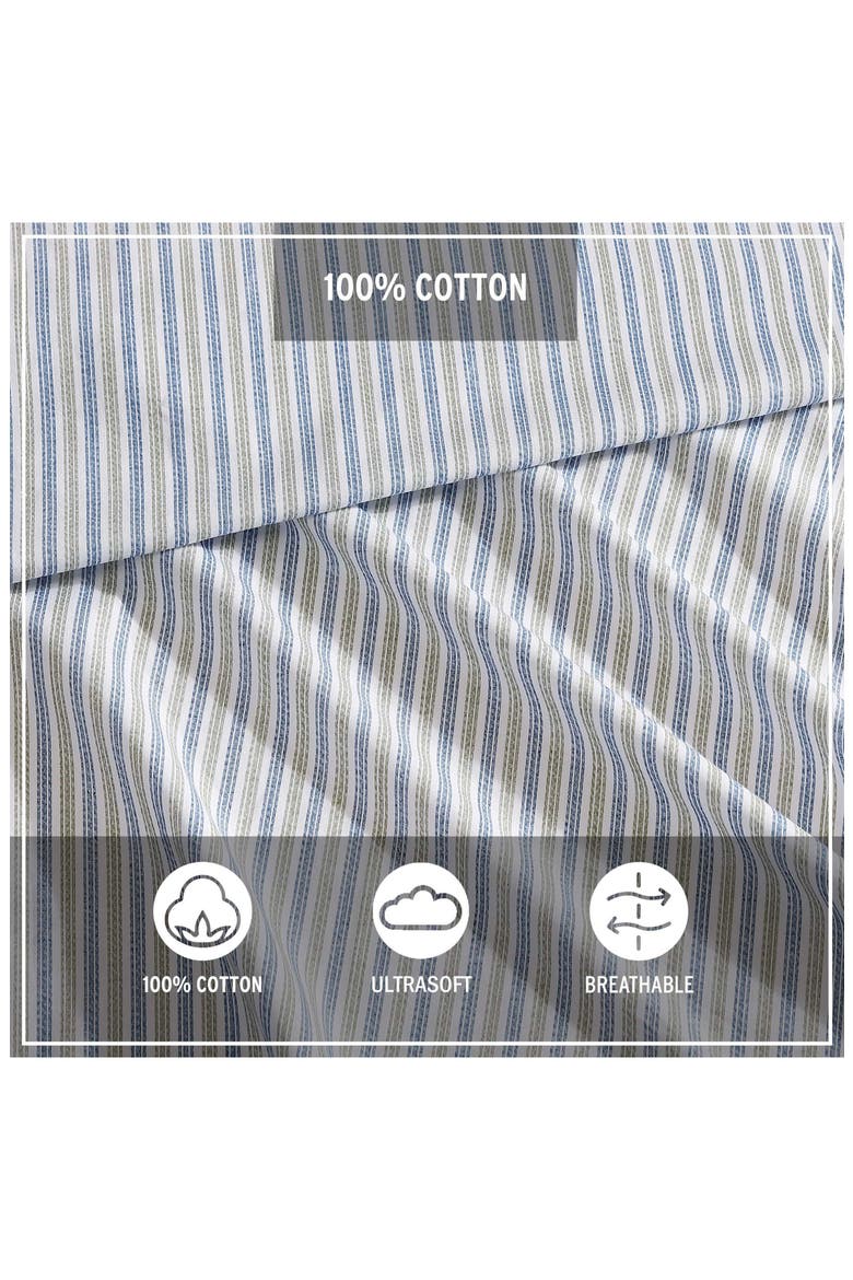 Ticking Stripe 200 Thread Count Cotton Percale Sheet Set, Alternate, color, NAVY BLUE/ GREEN