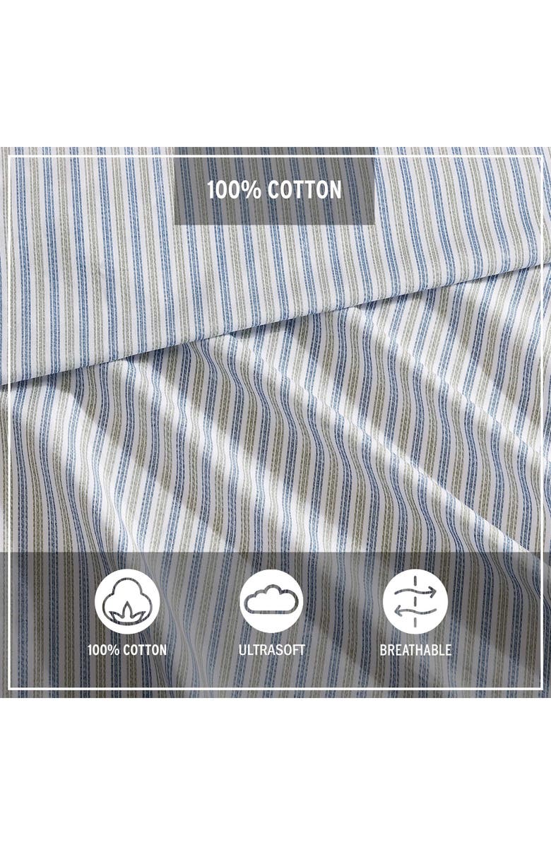 Eddie Bauer Ticking Stripe 200 Thread Count Cotton Percale Sheet Set, Alternate, color, Navy Blue/ Green