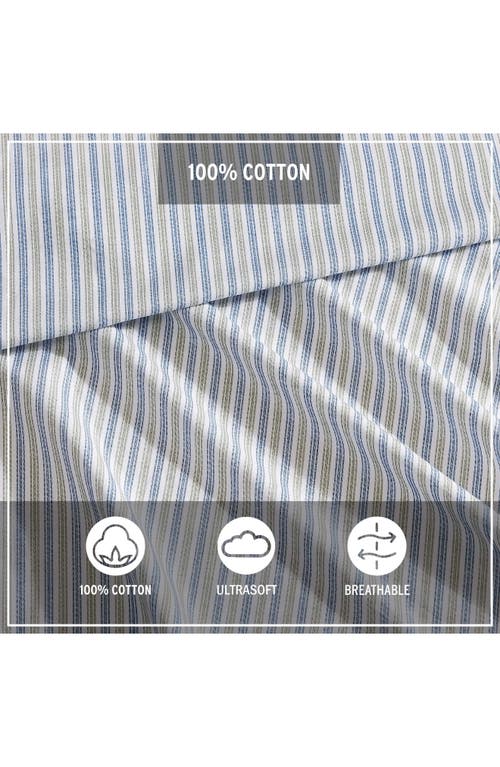 Eddie Bauer Ticking Stripe 200 Thread Count Cotton Percale Sheet Set In Navy Blue/green