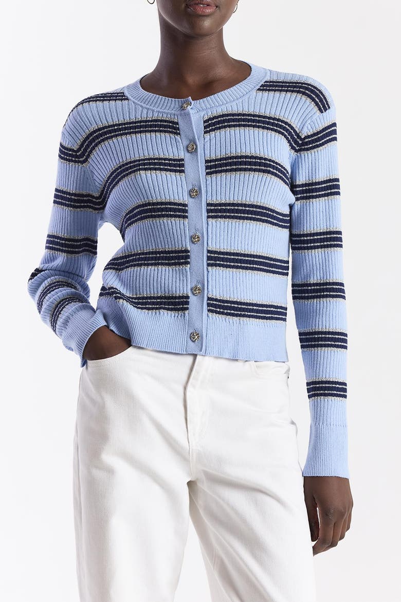 Stripe Rib Cardigan, Alternate, color, Skyline/Navy, Silver Lurex