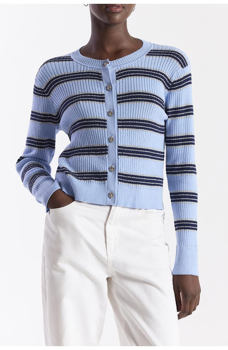 WISPR Stripe Rib Cardigan, Alternate, color, Skyline/Navy, Silver Lurex