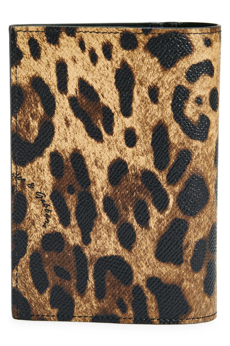 Leopard Print Leather Passport Wallet, Alternate, color, BEIGE/ BLAC