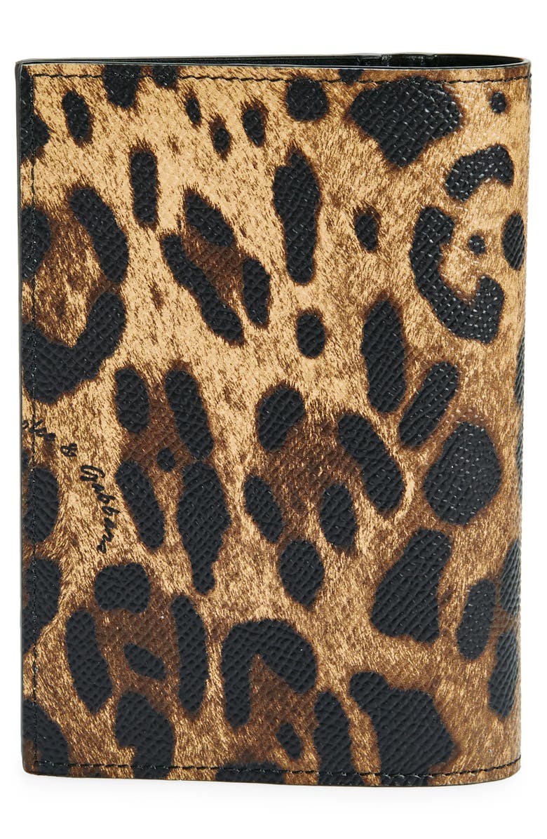 Dolce&Gabbana Leopard Print Leather Passport Wallet, Alternate, color,