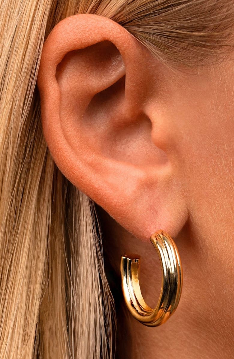 Sterling Forever Allistar Triple Row Tube Hoop Earrings, Alternate, color, Gold