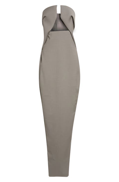 Abito Prong Cutout Strapless Wool Blend Gown