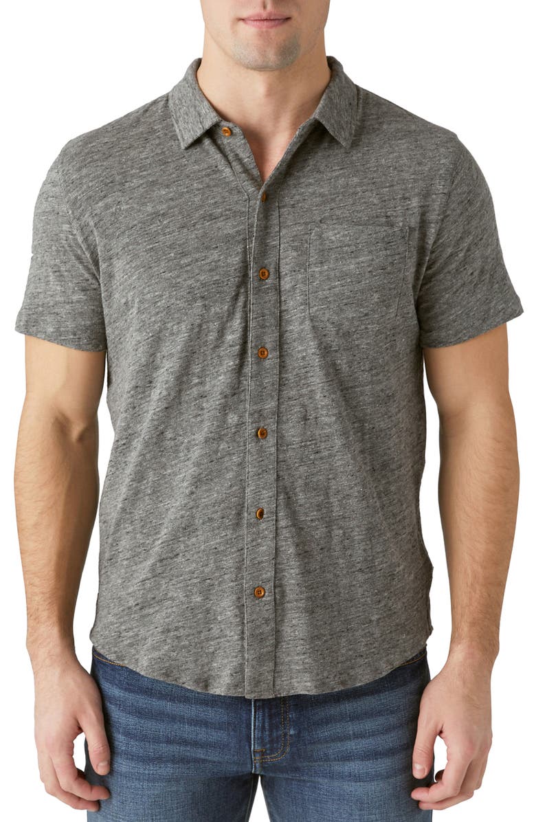 Lucky Brand Short Sleeve Button-Up Shirt, Main, color, Heather Grey