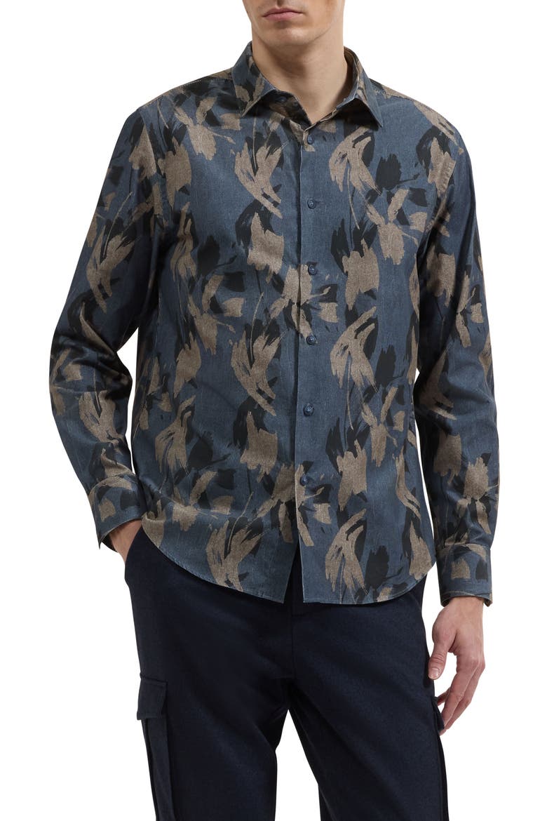 Julian Shaped Long Sleeve Button-Up Shirt, Main, color, NAVY