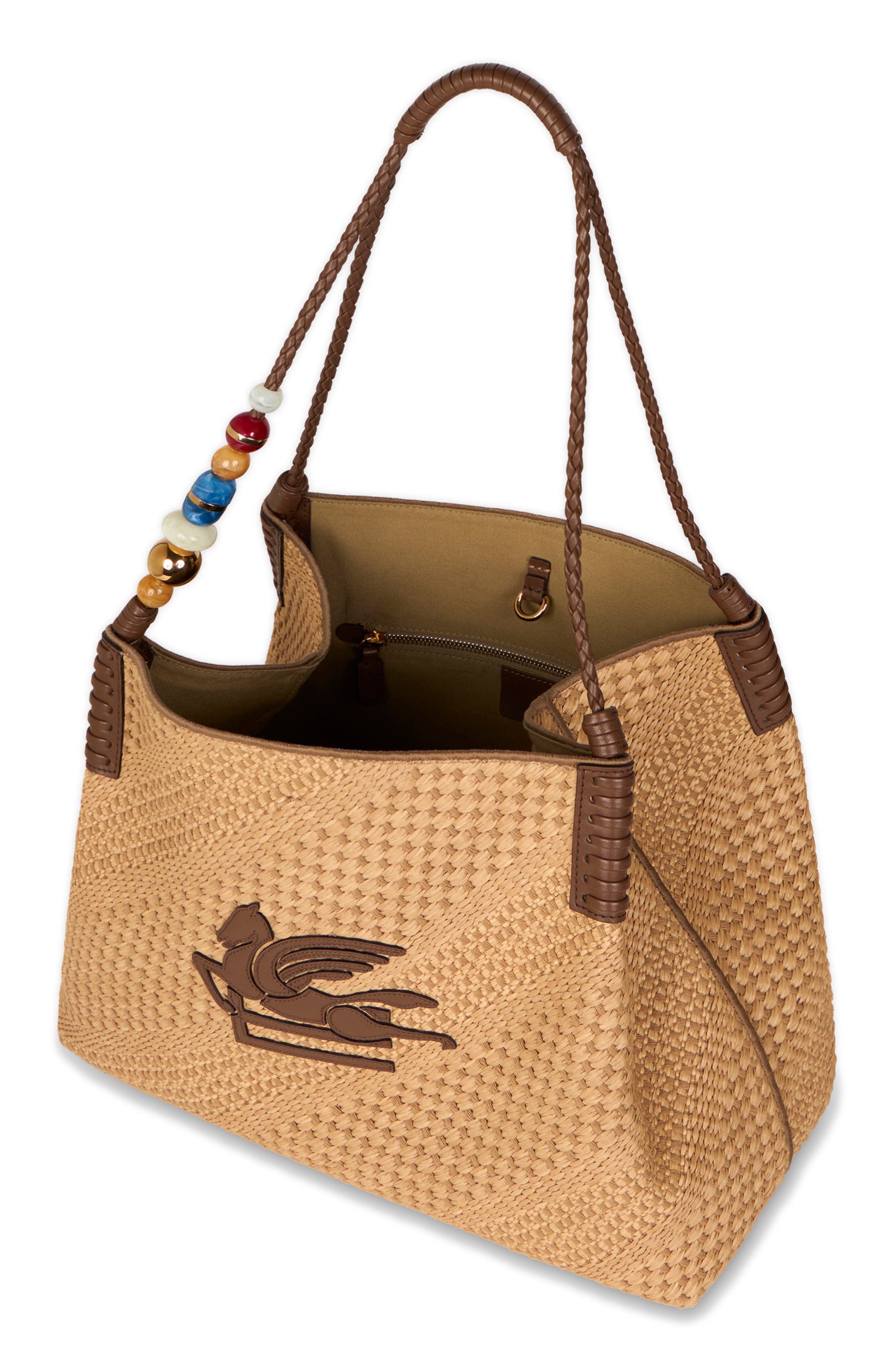 Etro Large Libra Woven Shopper, Alternate, color, Cammello