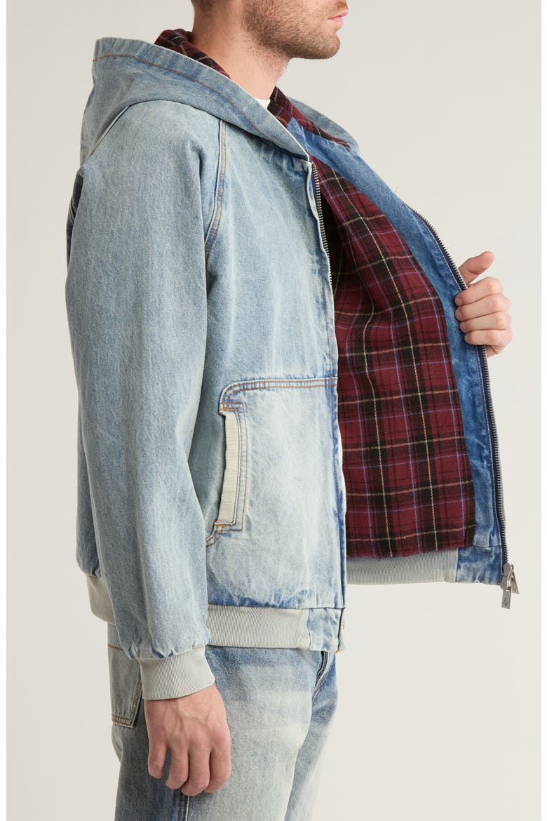 Twin Needed Hooded Denim Jacket, Alternate, color, WASHED INDIGO