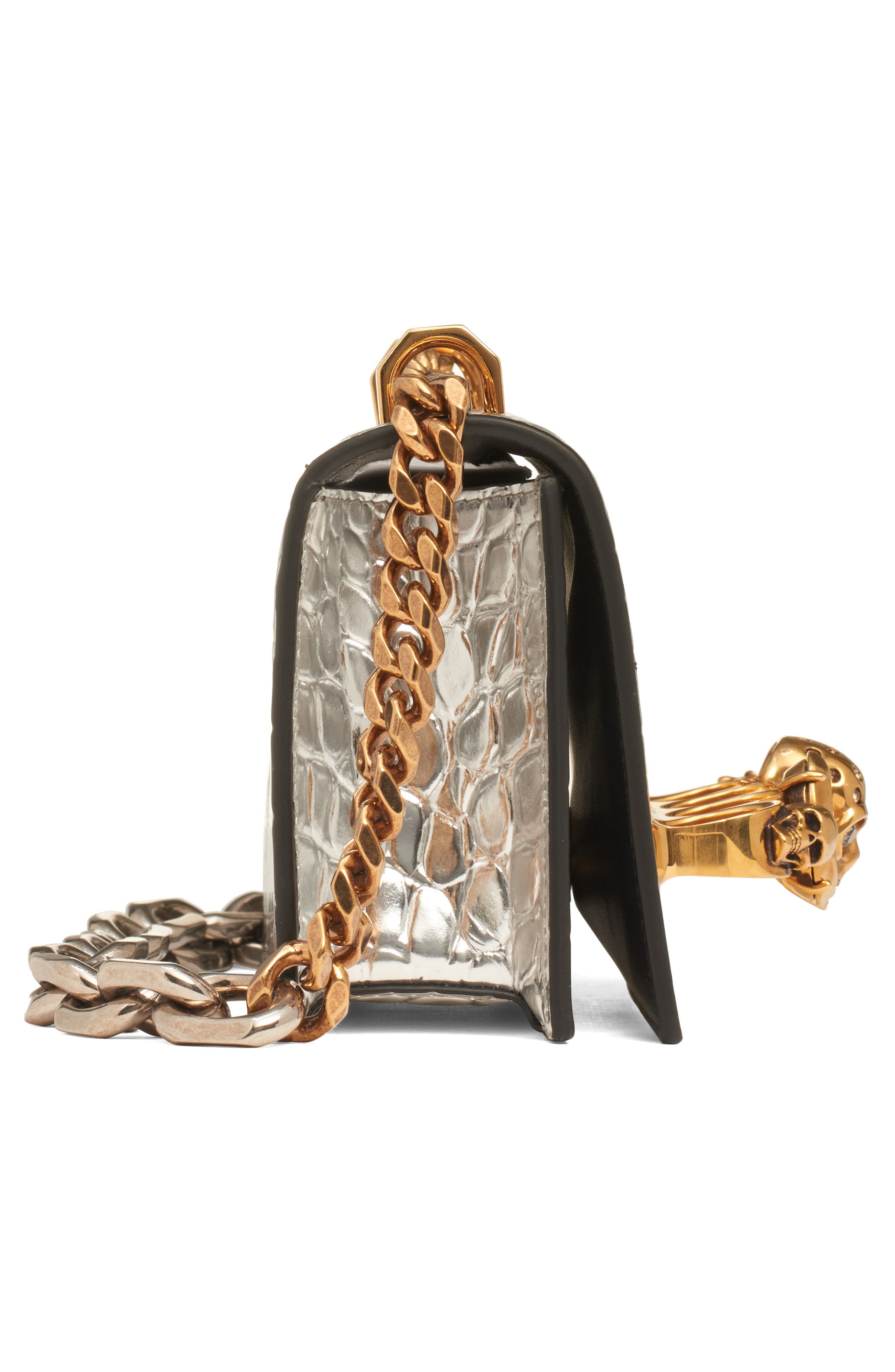 McQueen Mini Jeweled Croc Embossed Leather Satchel, Alternate, color, 