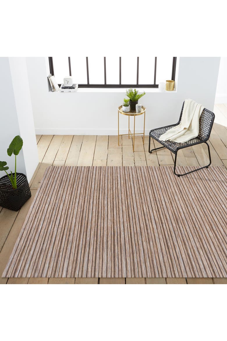 Finn Modern Farmhouse Pinstripe Indoor/Outdoor Area Rug, Alternate, color, Brown/Natural