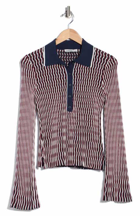 Colleen Stripe Long Sleeve Polo Top
