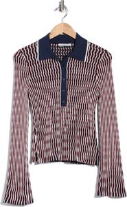 Simkhai Colleen Stripe Long Sleeve Polo Top