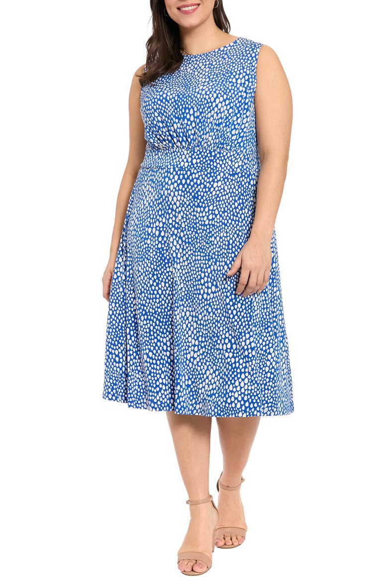 Print Midi Dress, Main, color, BLUE/ IVORY