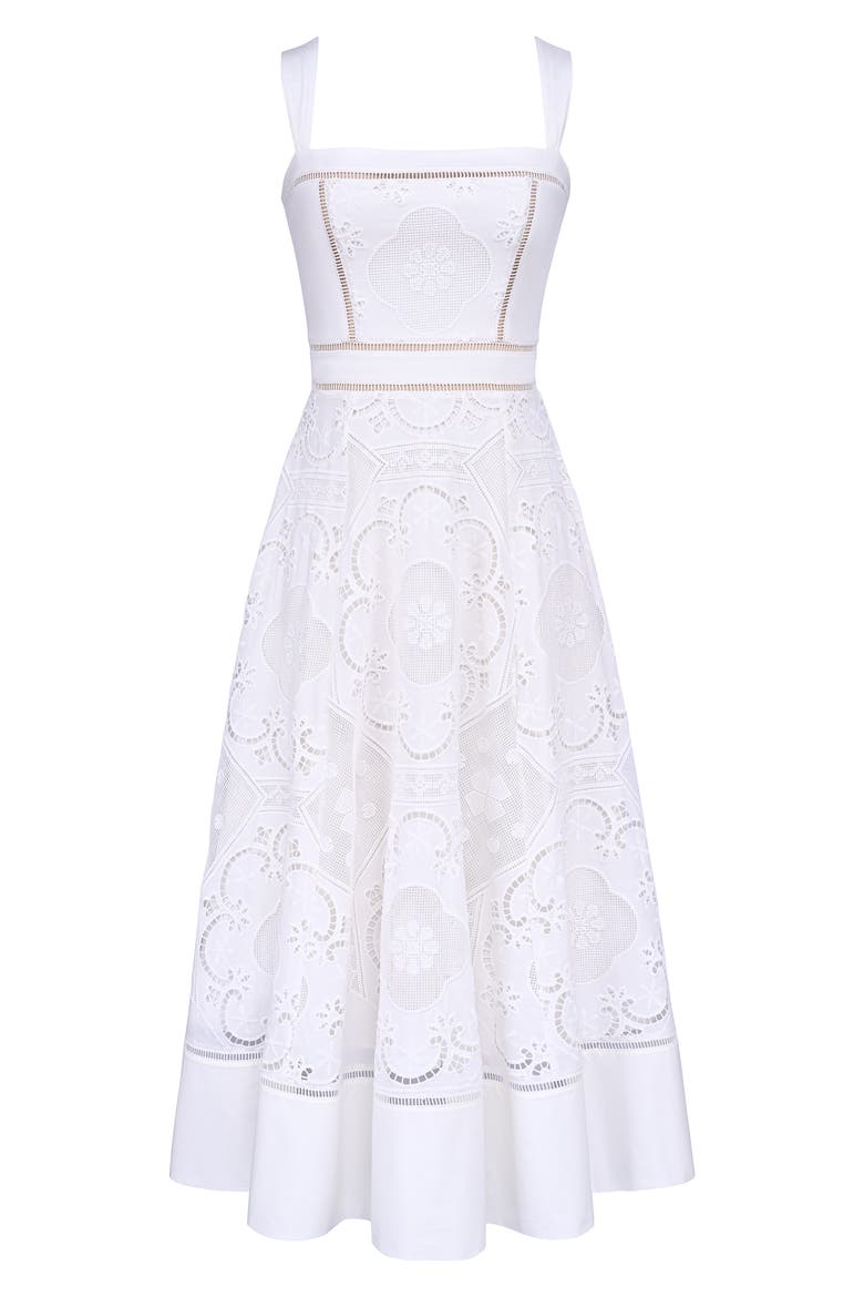 Ava Embroidered A-Line Dress, Alternate, color, WHITE