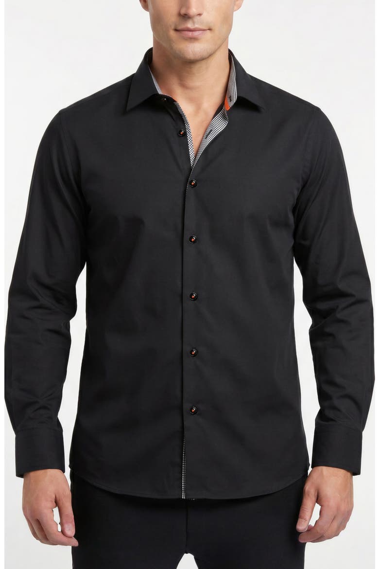 Stretch Cotton Button Shirt, Main, color, BLACK