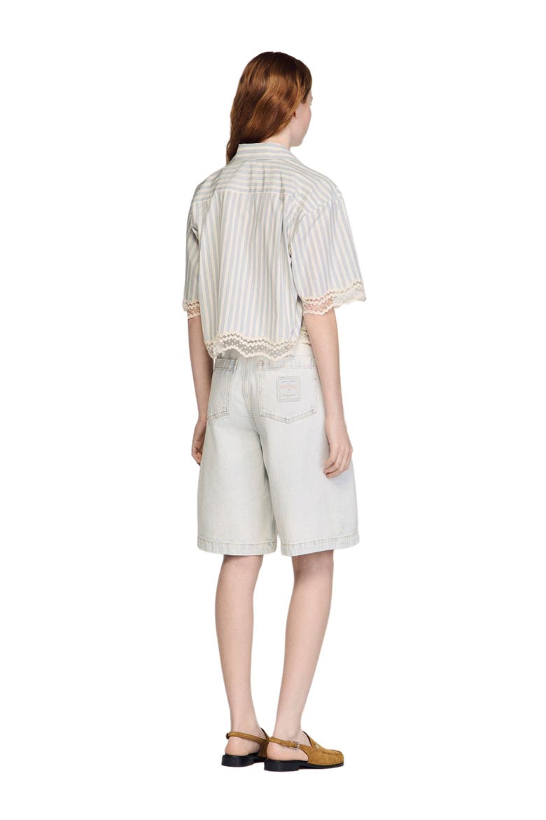 Cropped striped cotton shirt, Alternate, color, Ecru / bleu