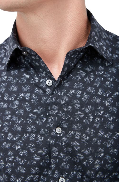 Bugatchi Merlin Ooohcotton® Fan Print Short Sleeve Button-up Shirt In Black
