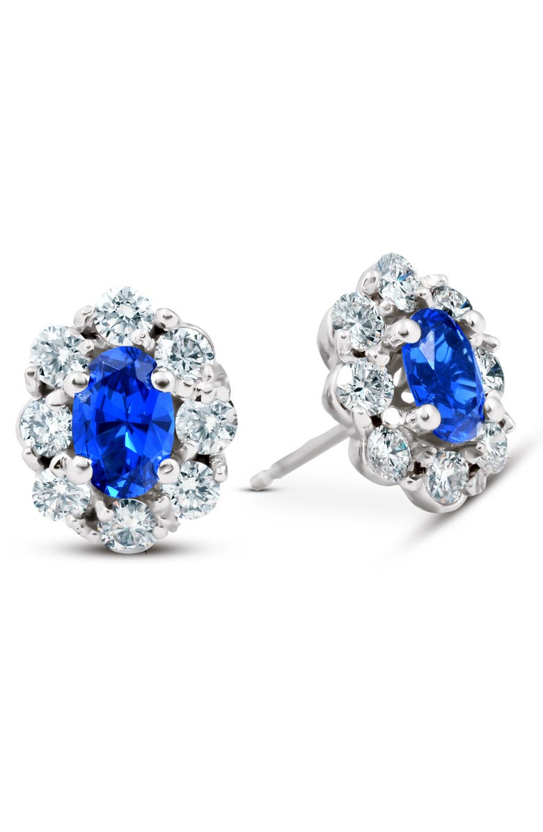 Bliss Diamond 3.10 Ct Blue Sapphire & Diamond Halo Studs 14k Gold Lab Grown, Alternate, color, 