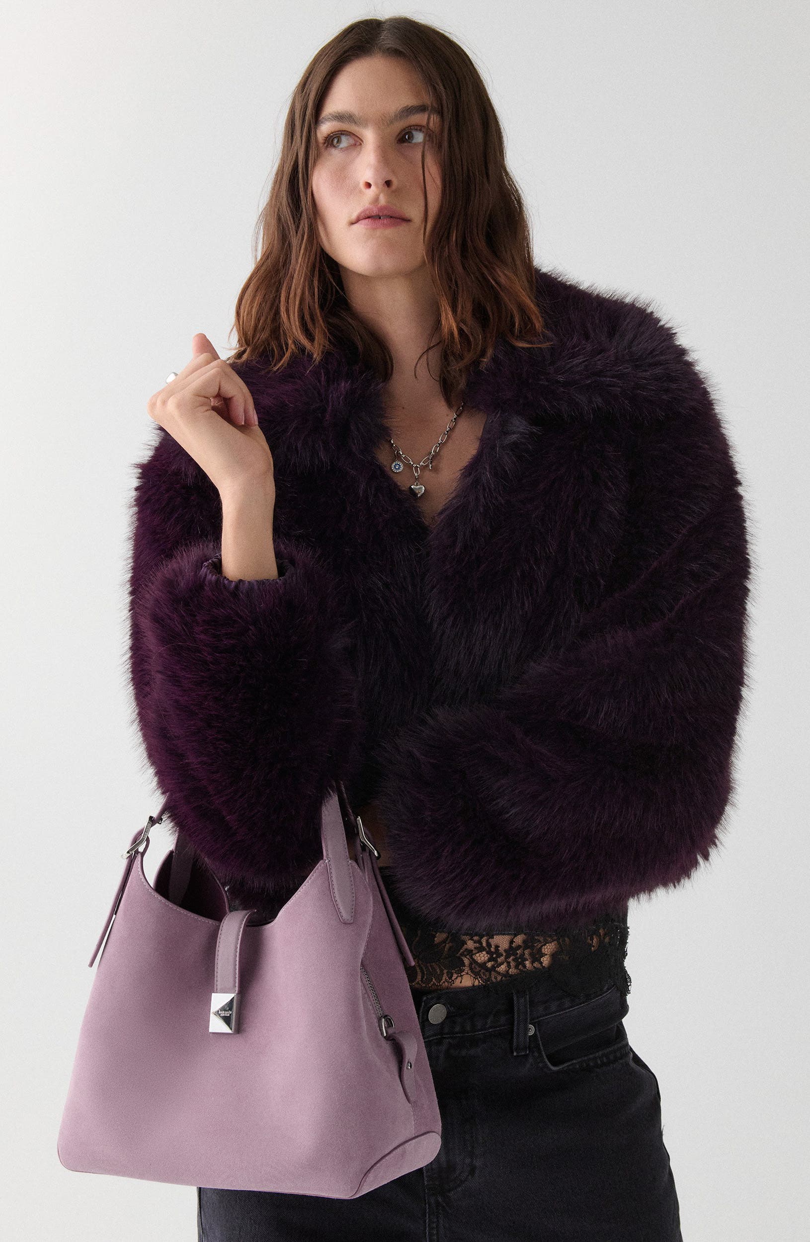 Kate Spade New York deco suede shoulder bag, Alternate, color, Market Purple Multi