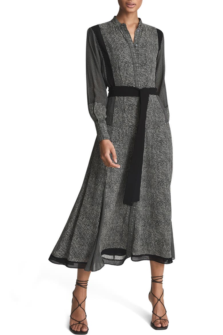 Tanis Mixed Print Long Sleeve A-Line Dress, Main, color, BLACK