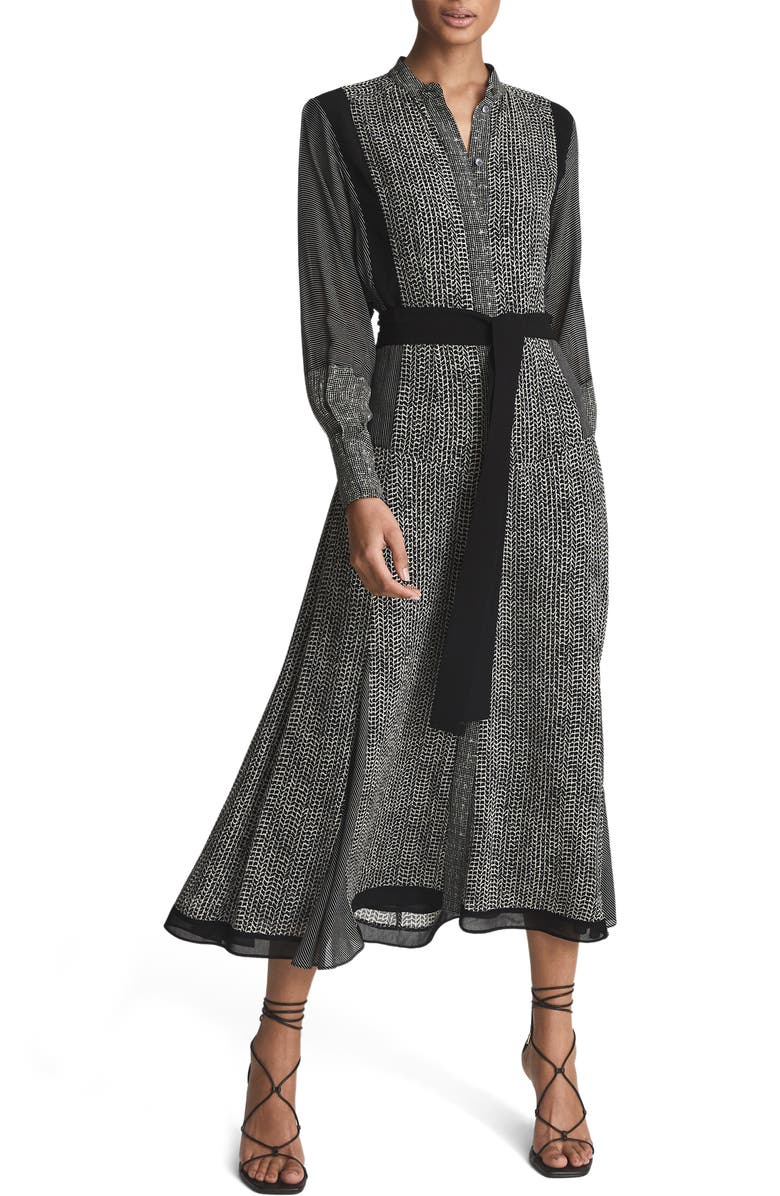 Reiss Tanis Mixed Print Long Sleeve A-Line Dress, Main, color, 