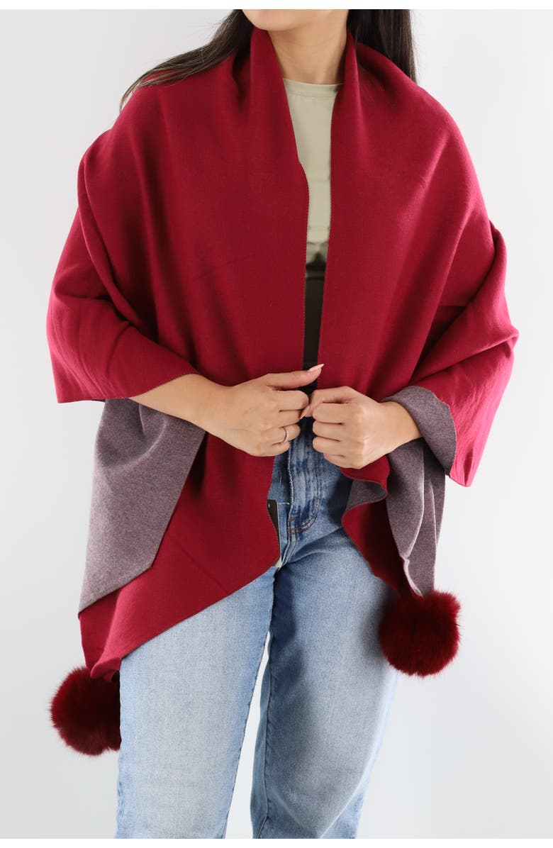 La Fiorentina Two Tone Scarf with Faux Fur Poms, Main, color, Wine