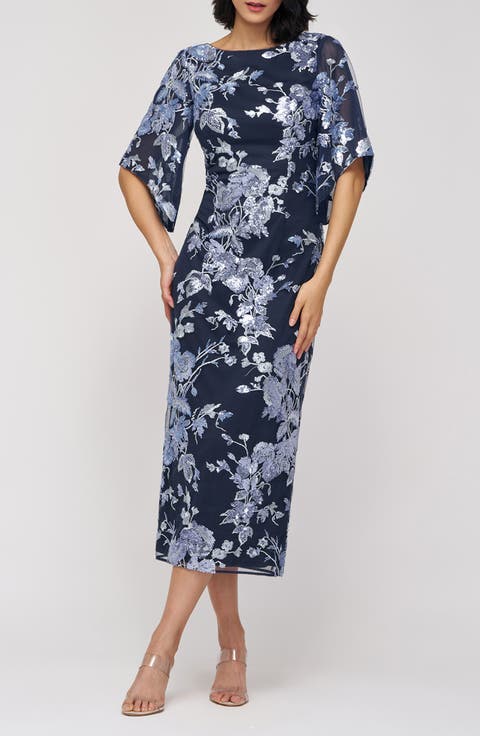 Lea Sequin Embroidered Flutter Sleeve Cocktail Dress