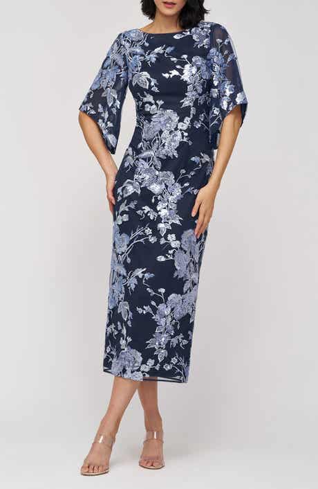 JS Collections Lea Sequin Embroidered Flutter Sleeve Cocktail Dress