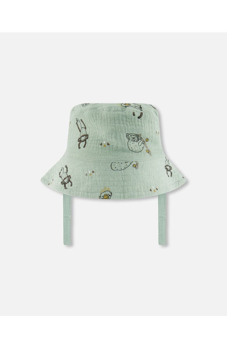Deux par Deux Baby Boy's Printed Muslin Bucket Hat Sage Monkey, Alternate, color, Sage Monkey