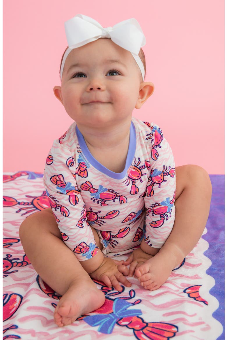 Kids' Lobster Lagoon Long Sleeve One-Piece Rashguard Swimsuit, Alternate, color, PINK